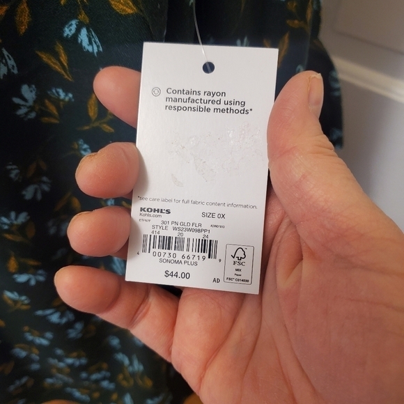 NWT Sonoma Floral Print Ruffle Peasant Blouse Size 0X green/blue - Picture 3 of 12